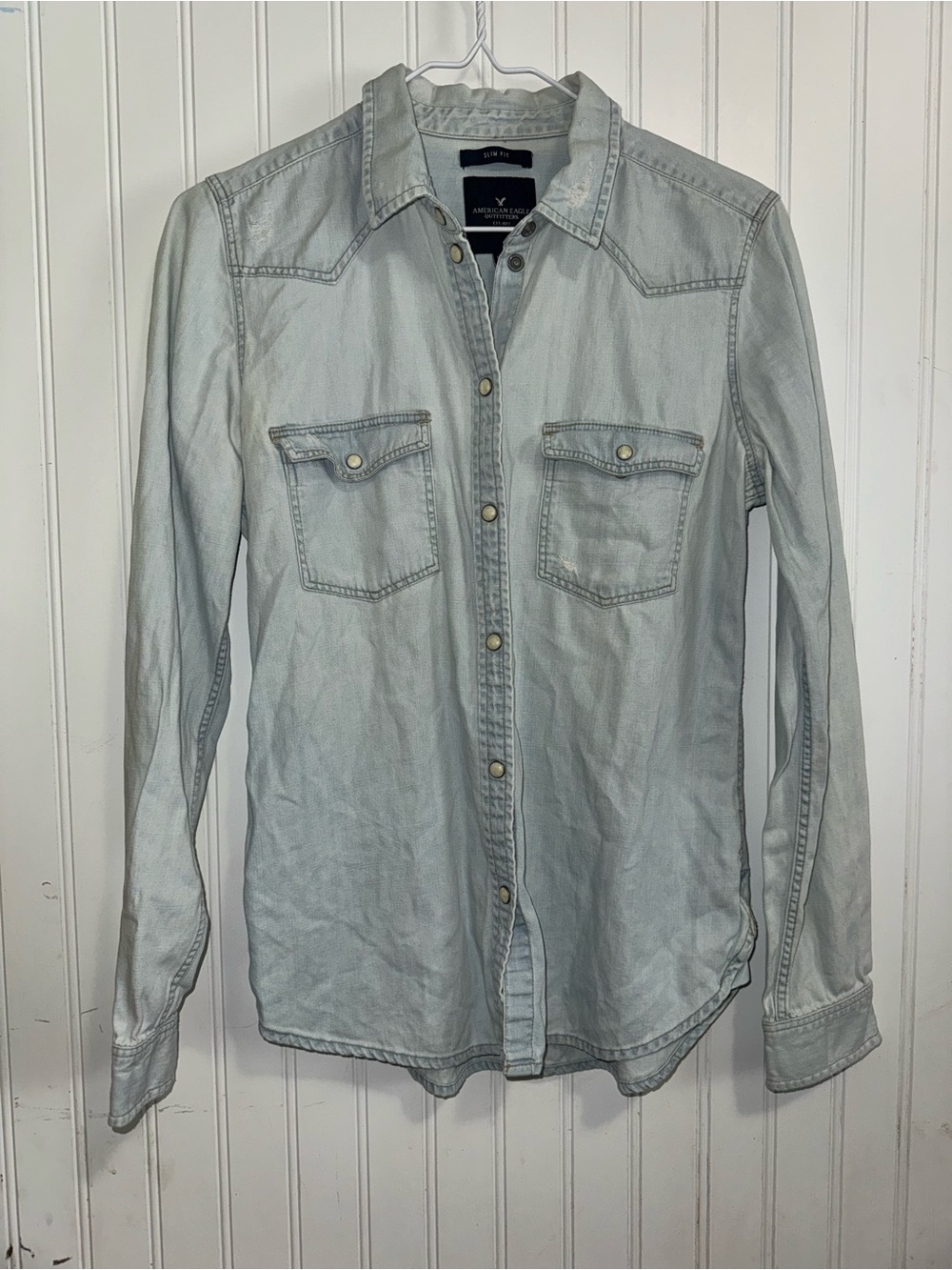 American Eagle Outfitters Pale Blue Denim Button-Up Shirt